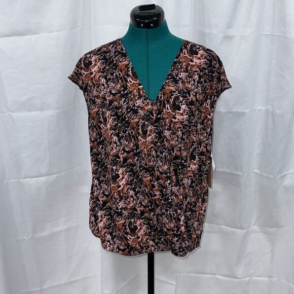 Halogen v-neck drape front neutral print blouse | Sz M, NWT - Picture 2 of 6